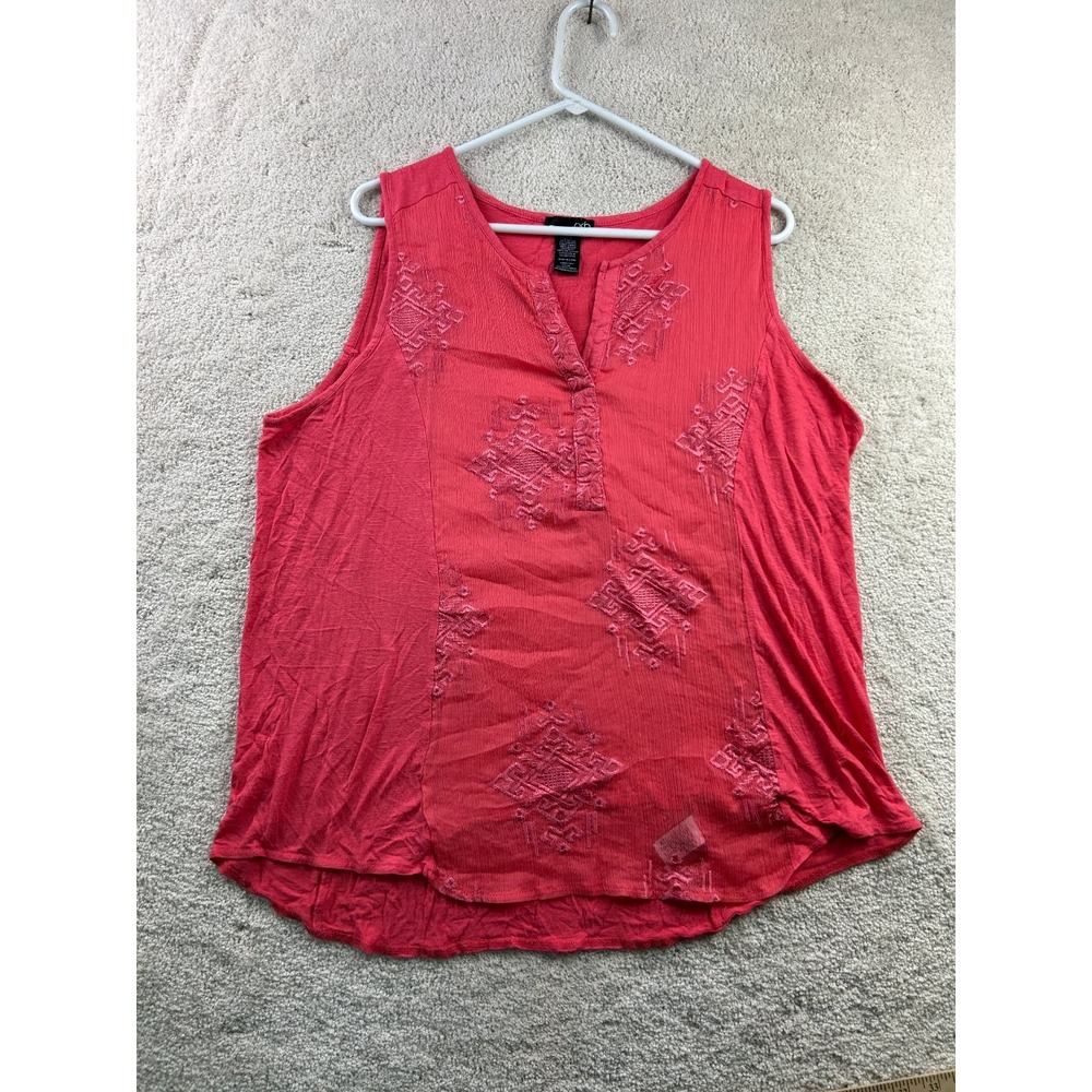 rxm Women's Coral XXL Embroidered‎ Sleeveless Rayon Top